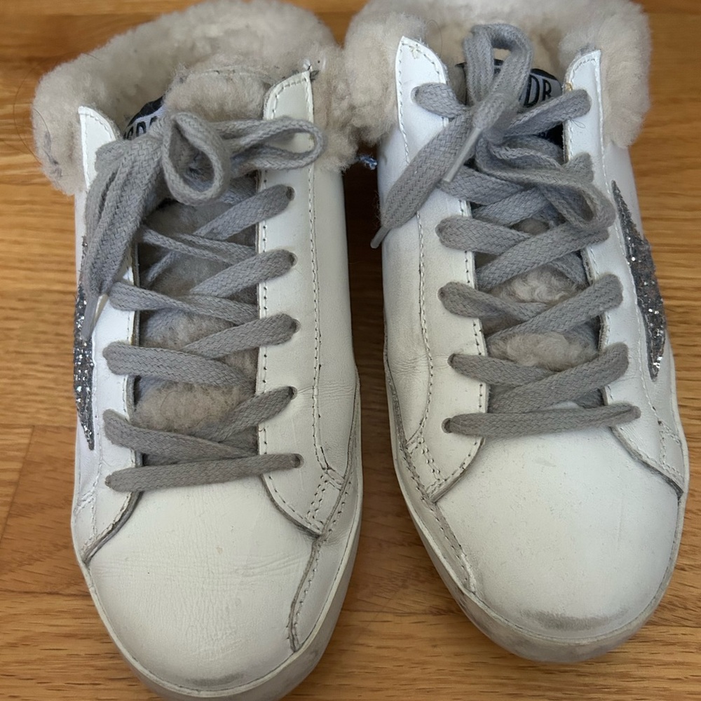 Golden Goose White and Gray Sneakers with Silver Accents